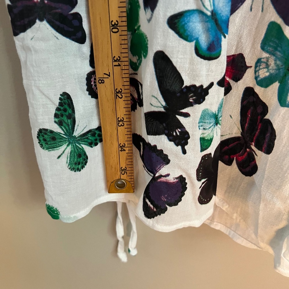 Harem Pants White Cotton Butterfly Allover Print Wide Leg Ruched Boho Pull On - Picture 4 of 8